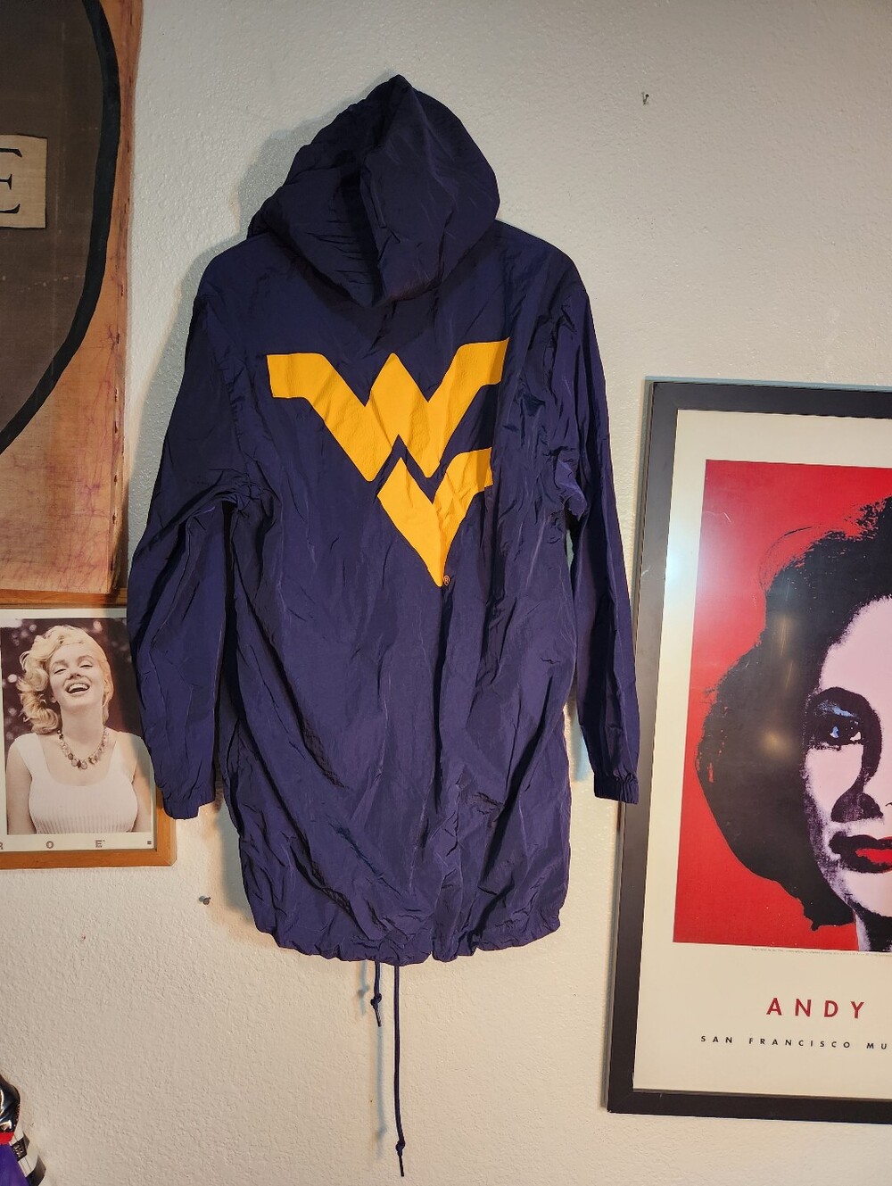 Navy Hooded Women's Windbreaker Jacket with Gold Chevron